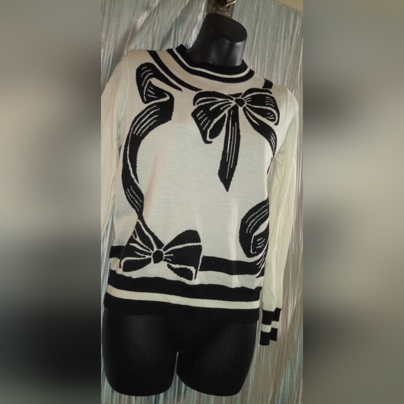 Twinset milano lightweight long sleeve top black and cream small ribbon - Picture 3 of 8